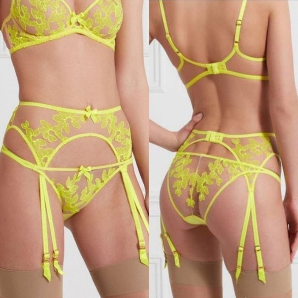 New Agent Provocateur Florelai Lace Nude/Yellow Brief Panties NWT AP 4/Large
